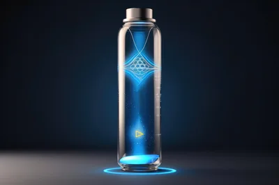 Futuristic Glass Bottle With Glowing Digital Energy Core
