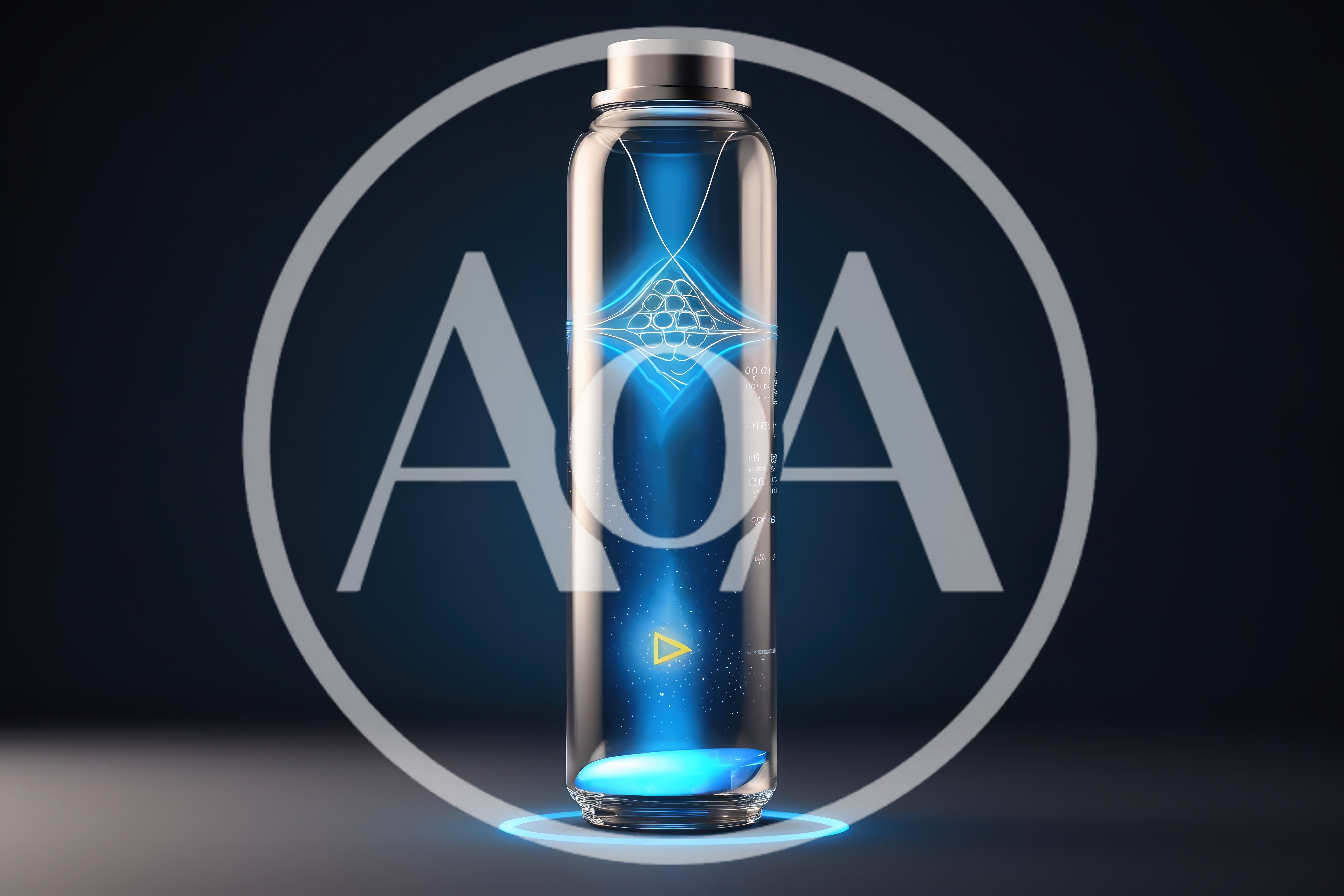 Futuristic Glass Bottle With Glowing Digital Energy Core