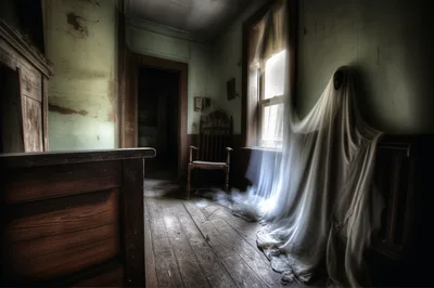 Ghostly Figure Standing In An Abandoned Haunted House