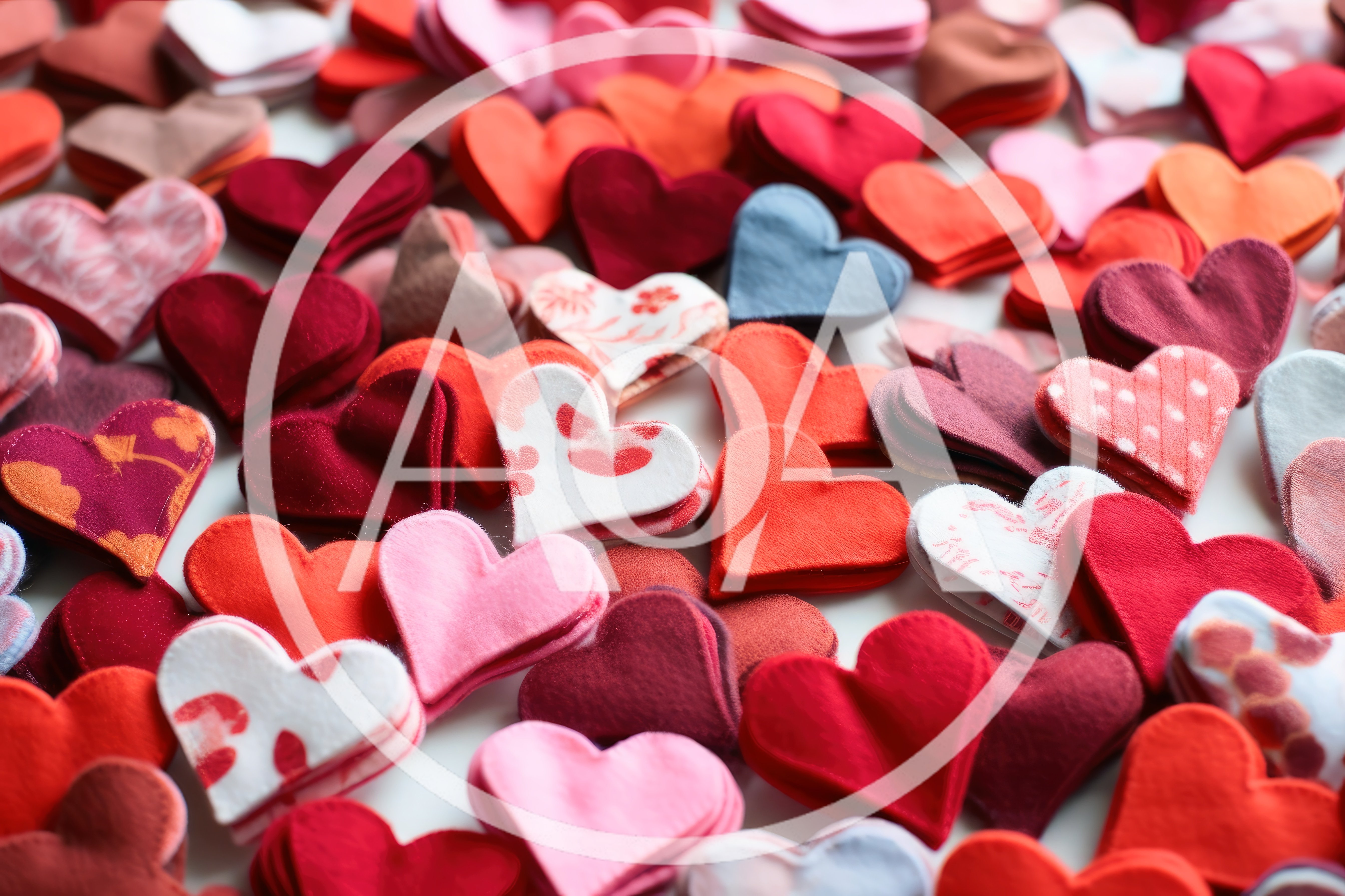 Assorted Fabric Hearts Scattered on White Surface