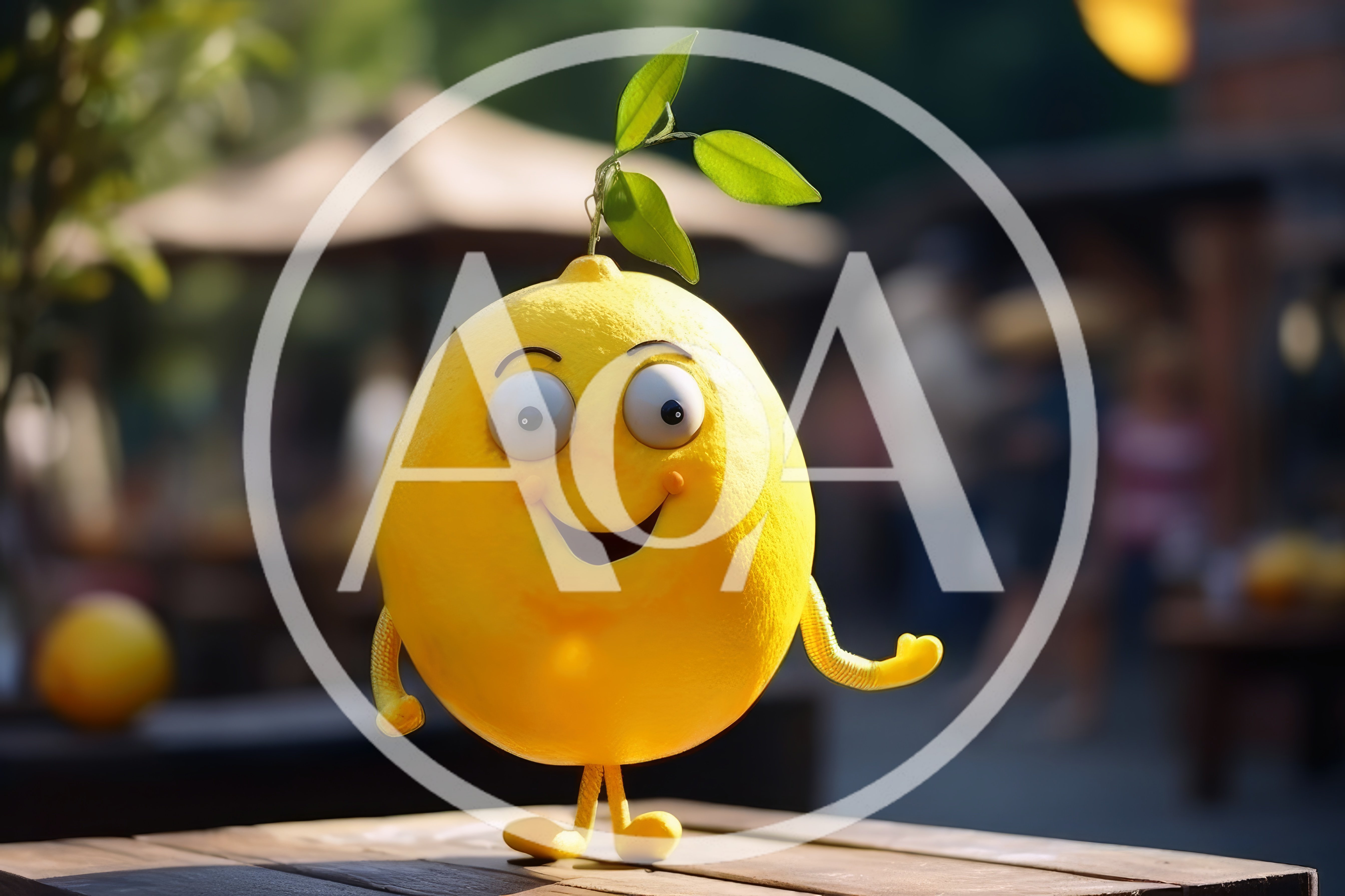 Cute Cartoon Lemon Character Standing On Wooden Table