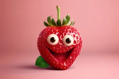 Cute Cartoon Strawberry Character With A Happy Face
