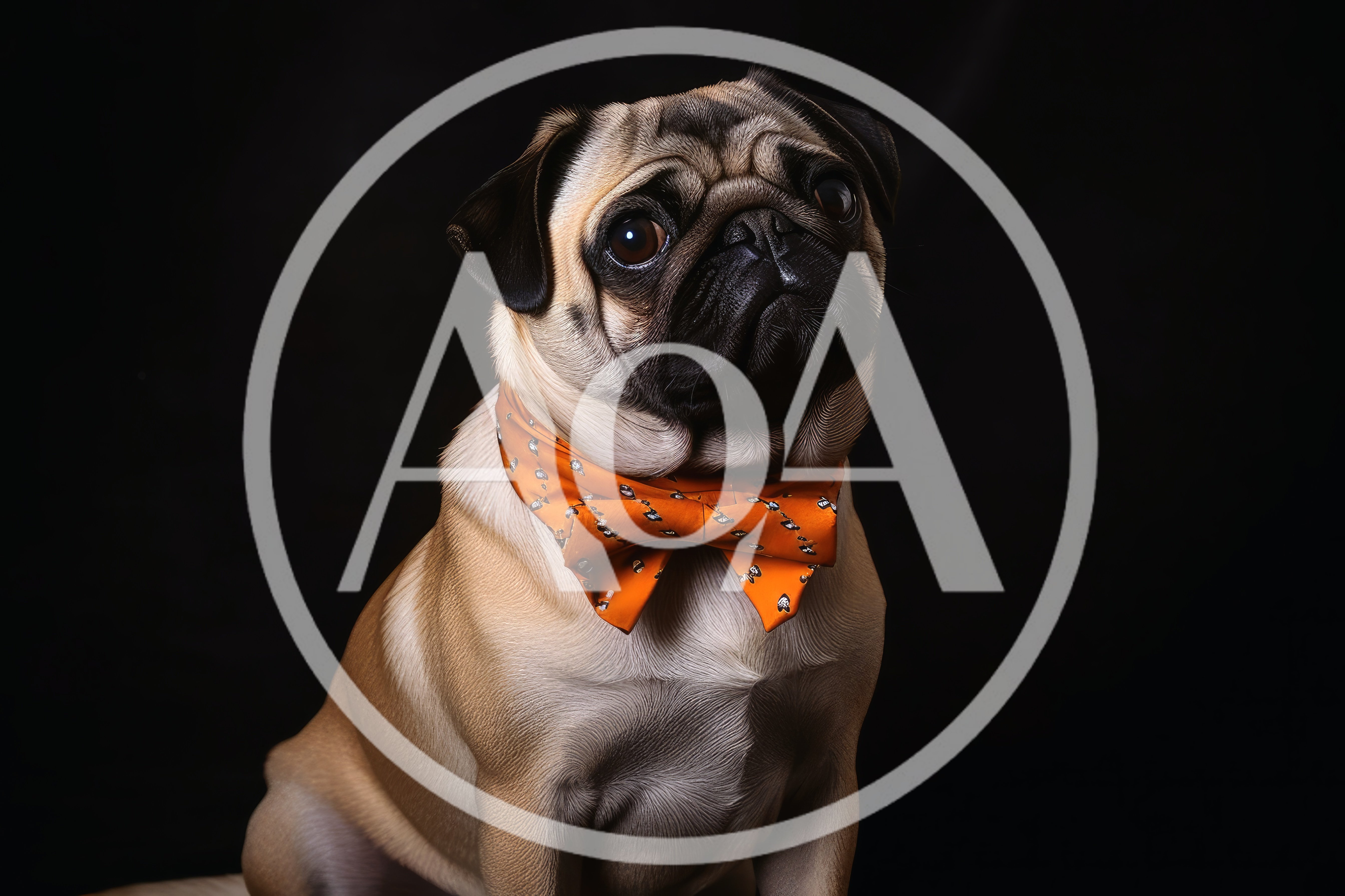 Portrait Of A Pug Wearing An Orange Bow Tie
