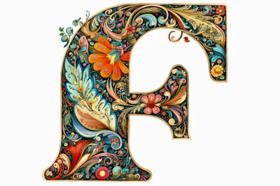 Ornate Floral Letter F Decorative Typography Design