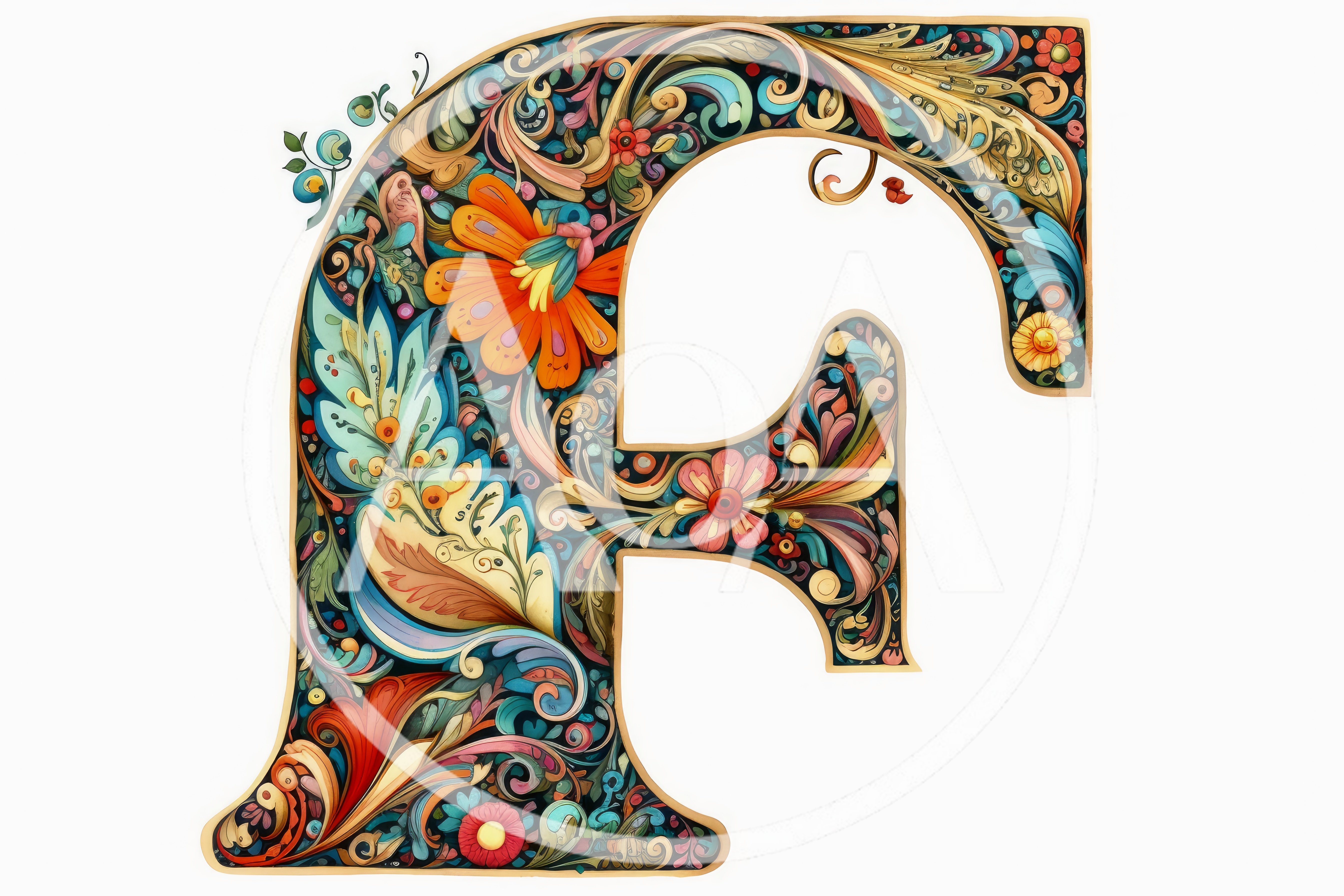 Ornate Floral Letter F Decorative Typography Design