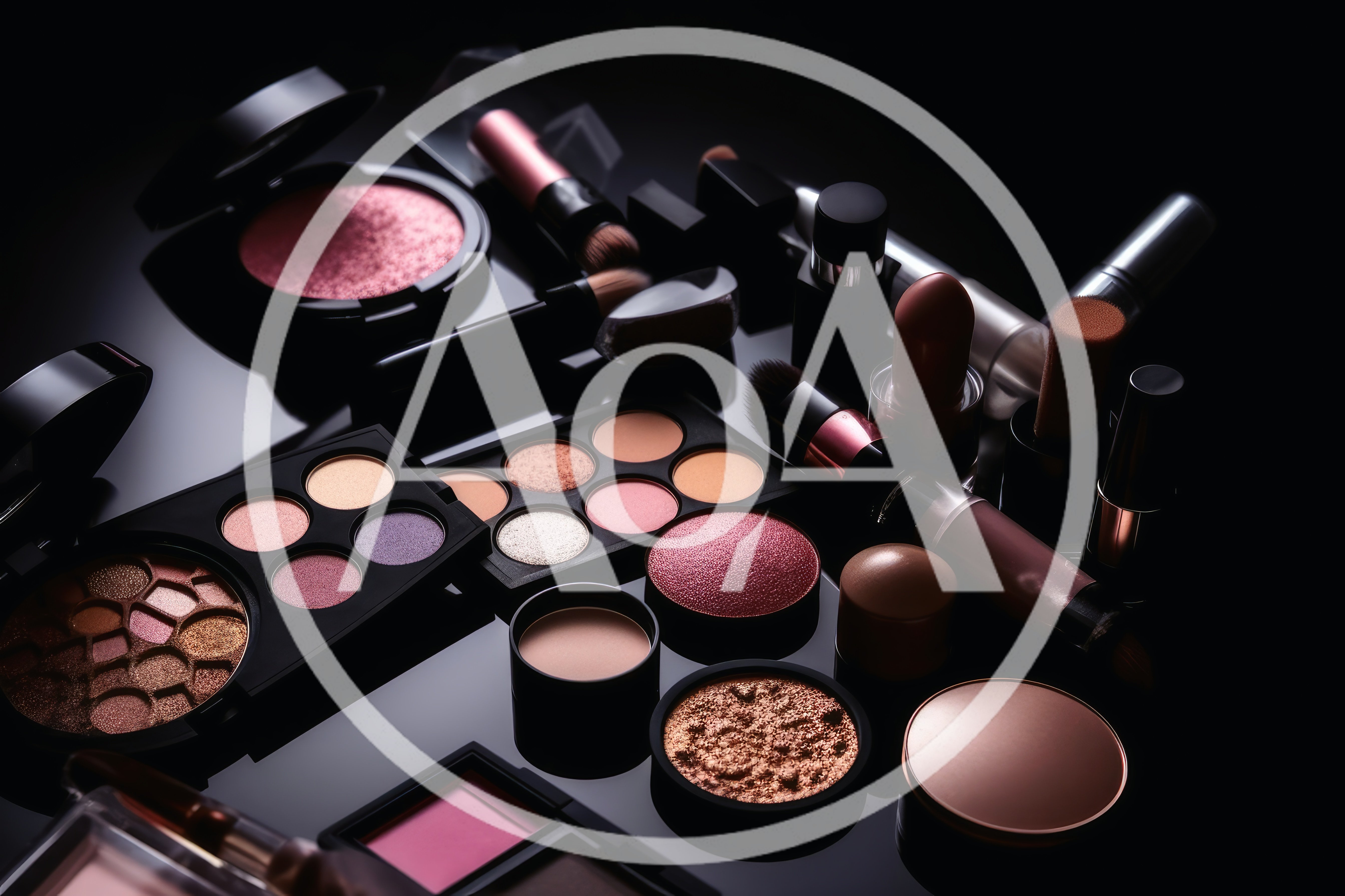 Assorted Makeup Products Arranged On A Dark Reflective Surface