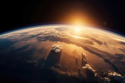 Cinematic Earth View From Space At Sunrise