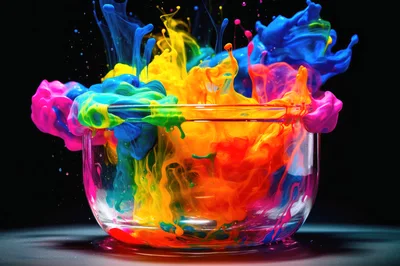 Vibrant Multi-Colored Ink Swirls In Glass Bowl