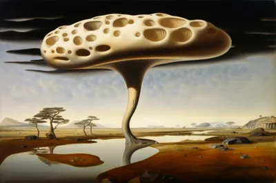 Surreal Mushroom Landscape With African Savanna Background