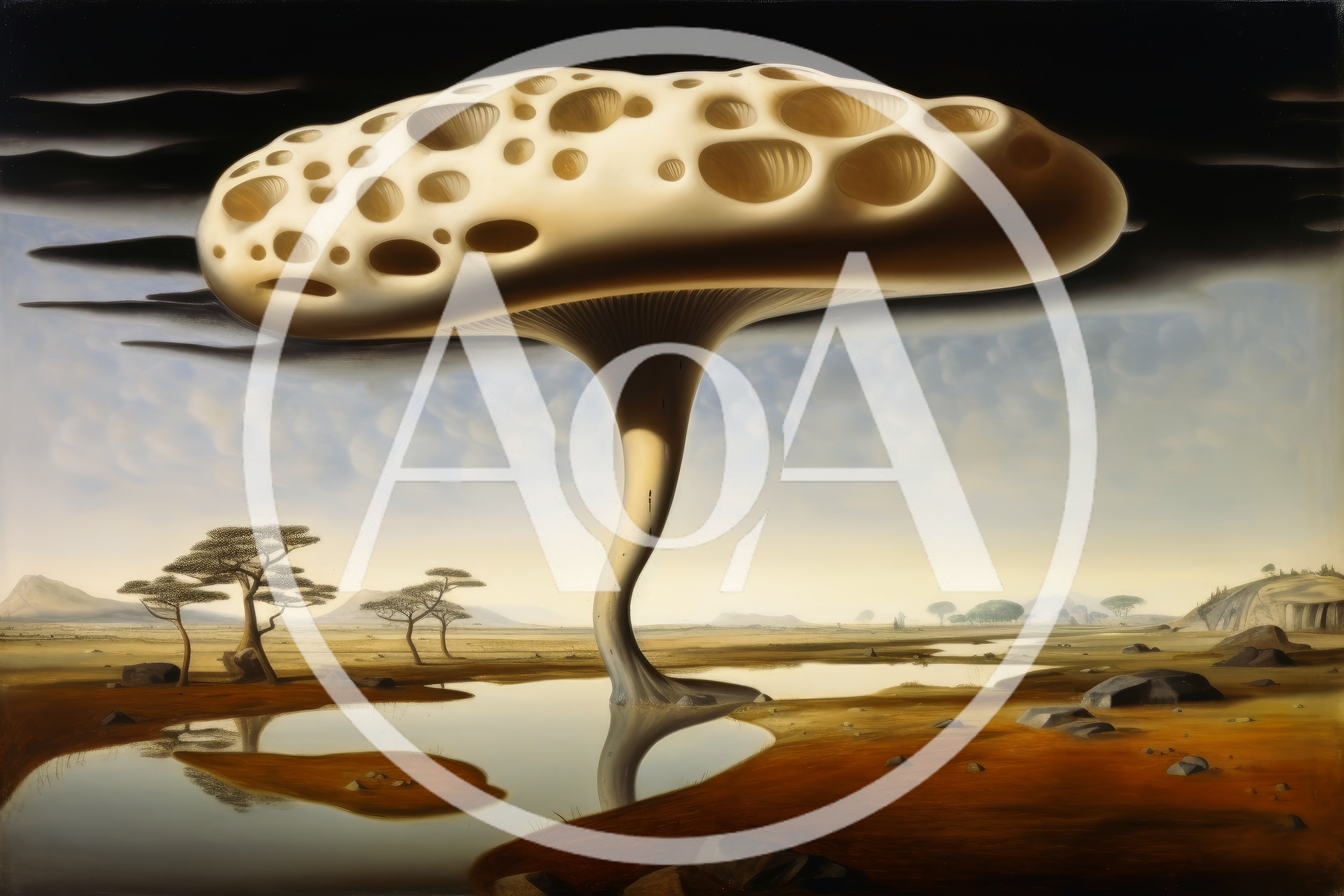 Surreal Mushroom Landscape With African Savanna Background