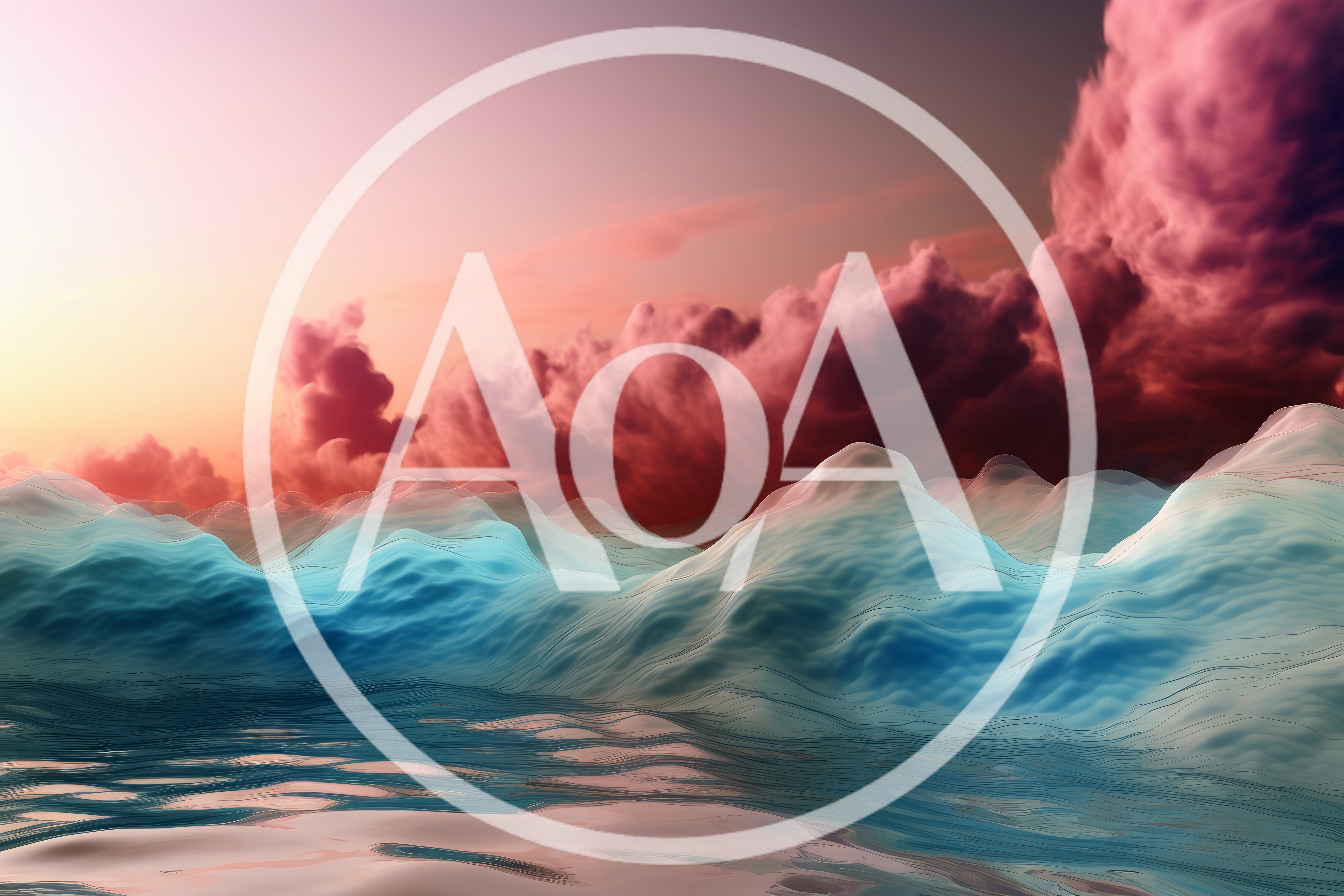 Abstract Surreal Landscape With Glowing Blue Waves And Clouds