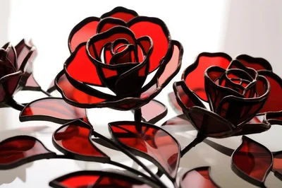 Stained Glass Red Rose Sculpture Art