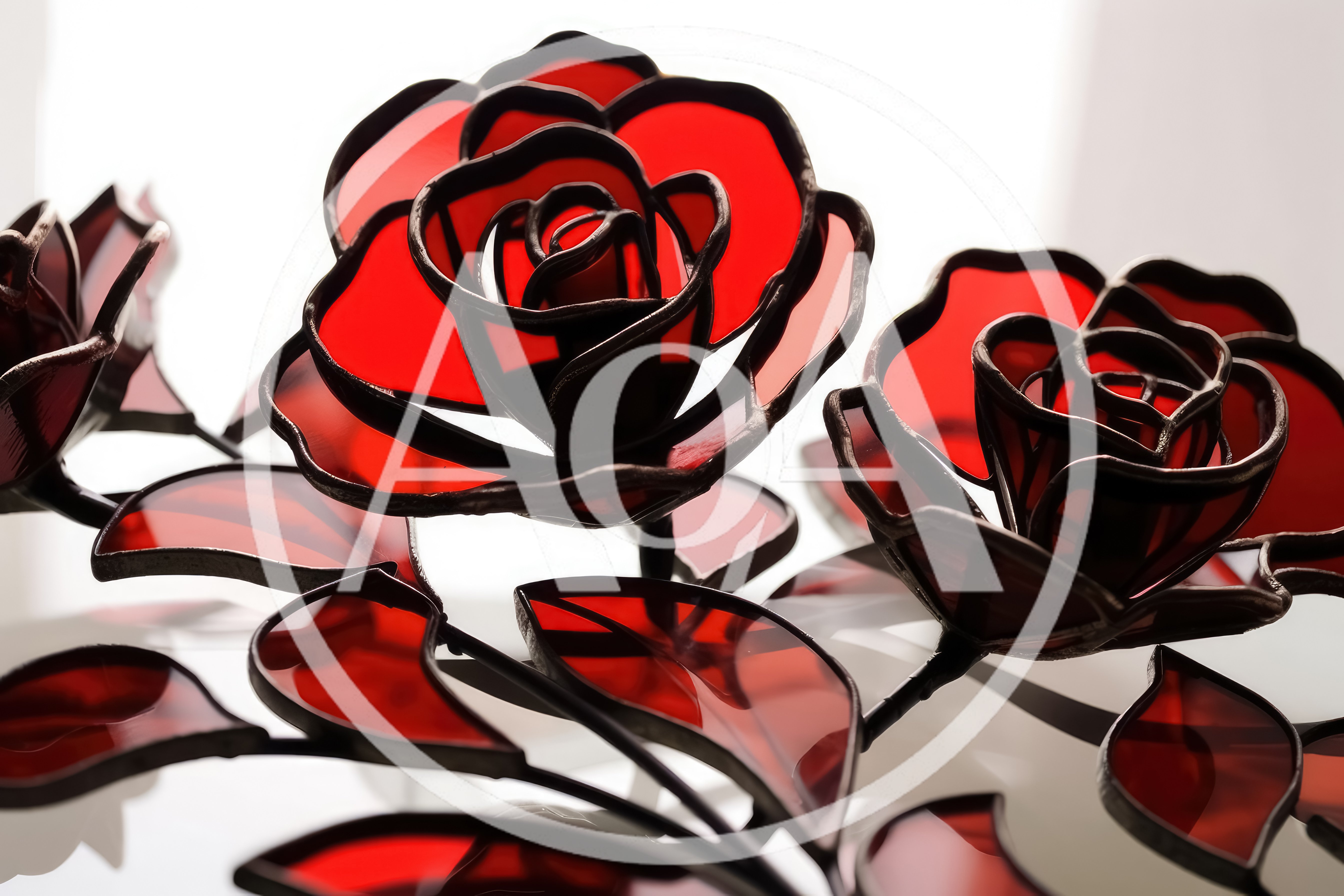 Stained Glass Red Rose Sculpture Art