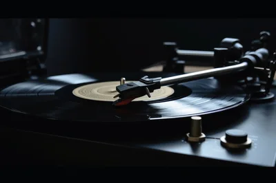 Close Up Of A Vinyl Record Playing On Turntable