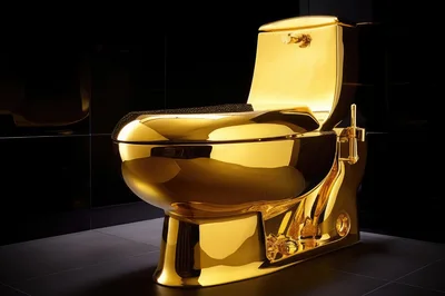 Luxurious Golden Toilet In Modern Dark Bathroom