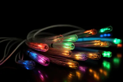 Fiber Optic Light Strands Glowing in Dark