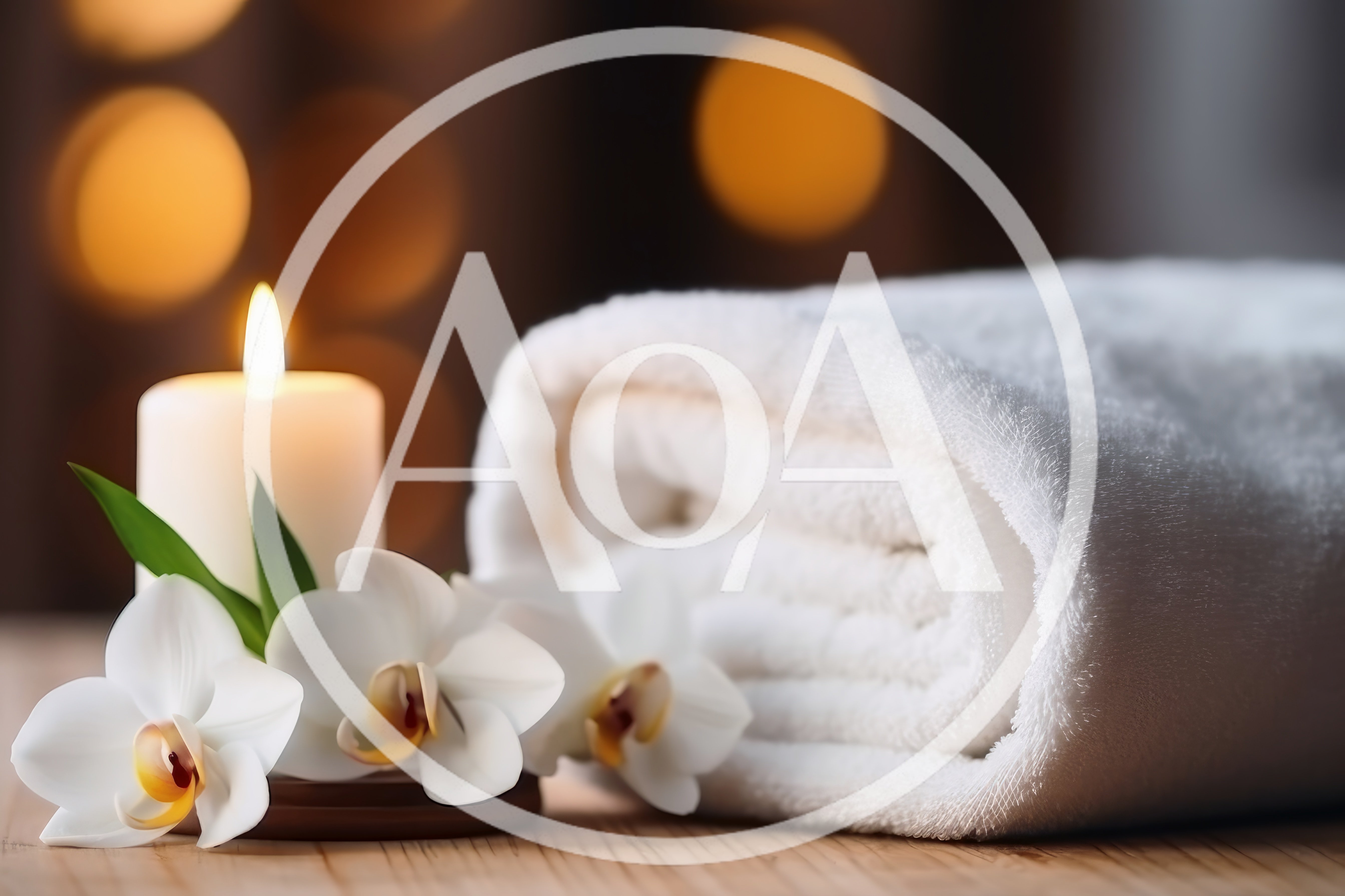 Spa Relaxation Setting With Candle And White Orchids