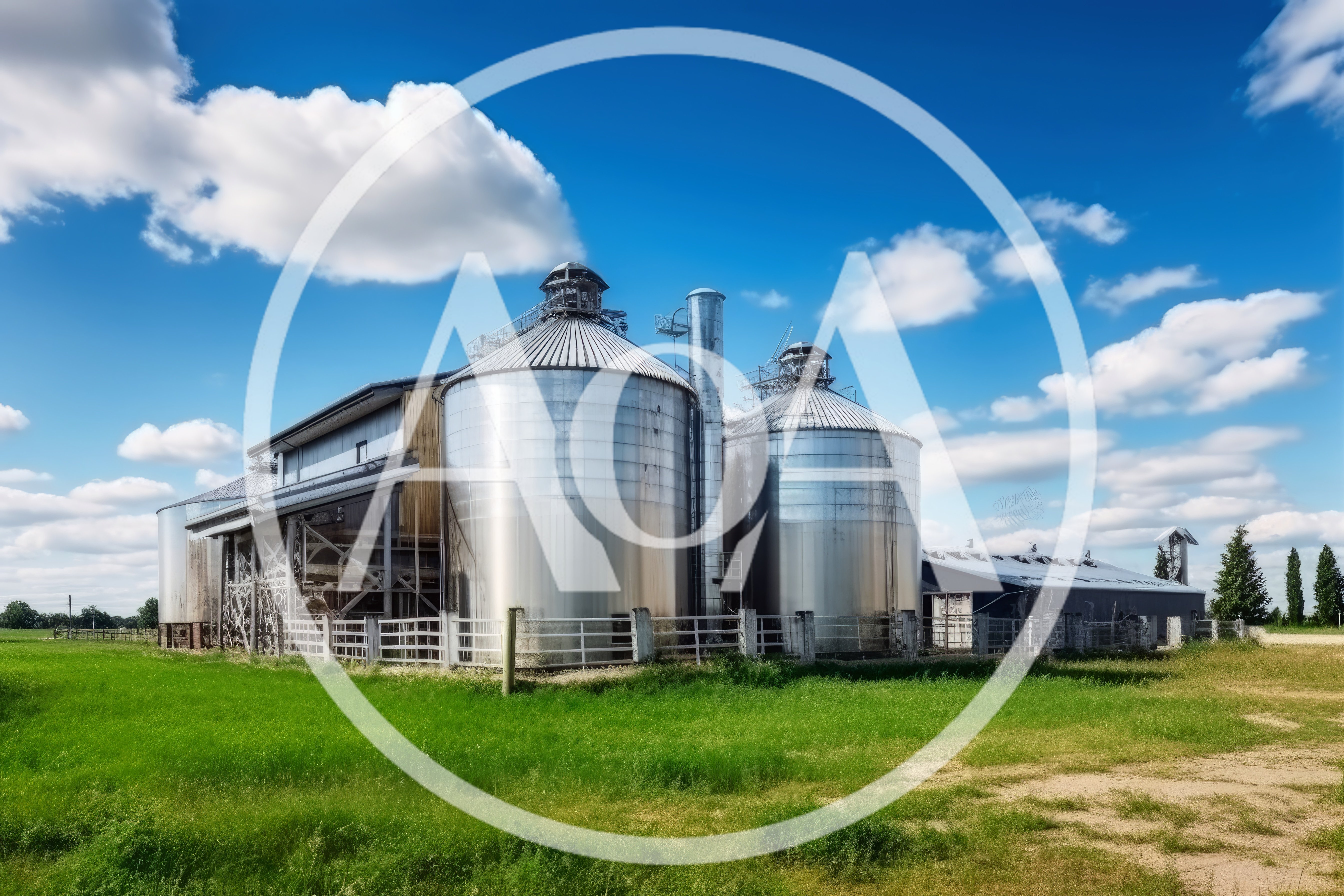 Agricultural Grain Silos On A Rural Farm