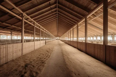 Empty Wooden Livestock Barn Interior