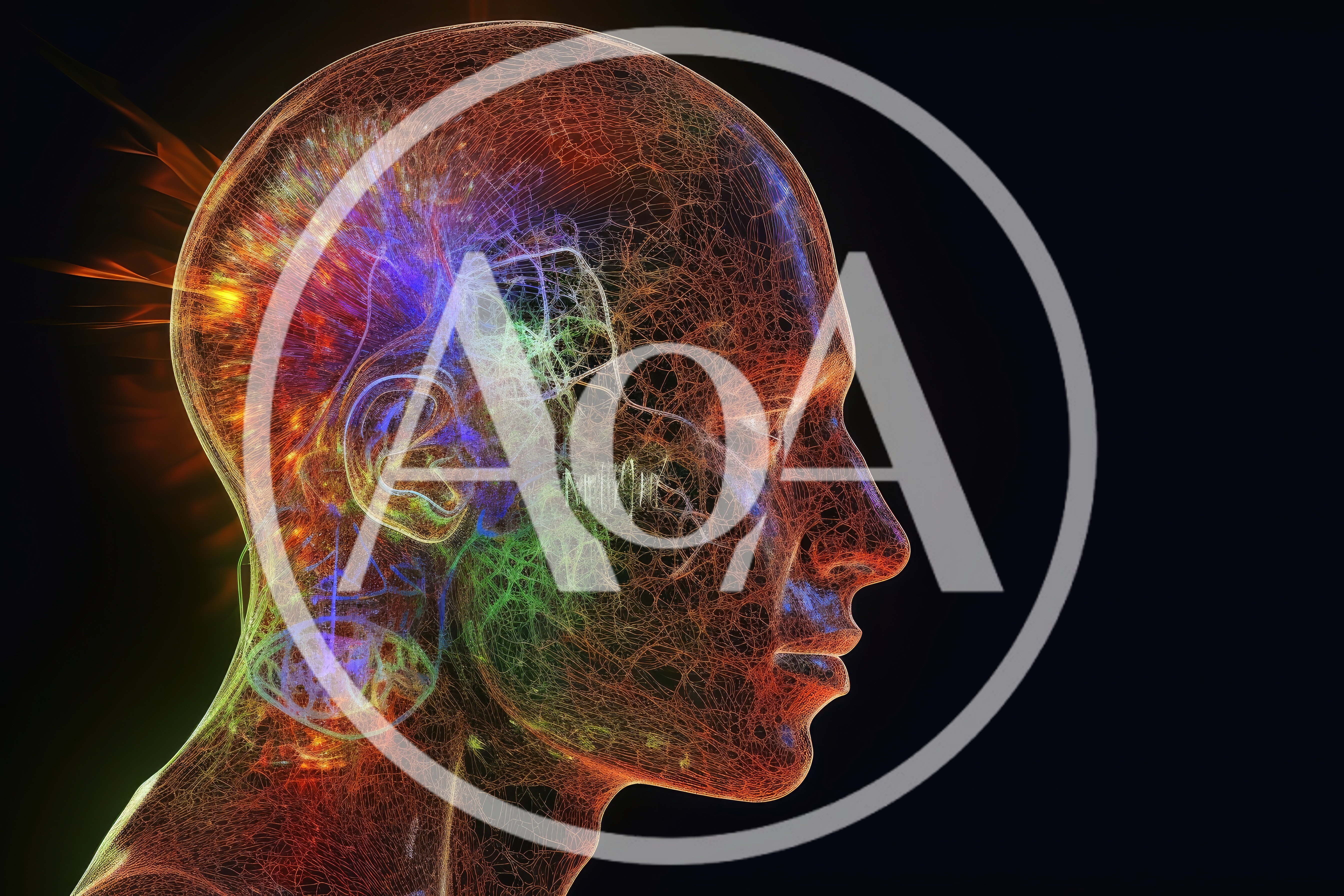 Digital Wireframe Human Head With Neural Network Visualization