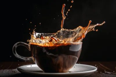 Dynamic Coffee Splash In A Glass Cup