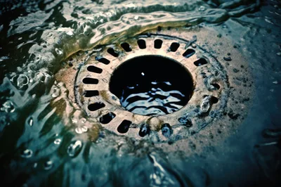 Water Flowing Down A Metal Drain