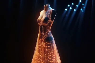 Glowing Digital Mesh Dress On A Mannequin