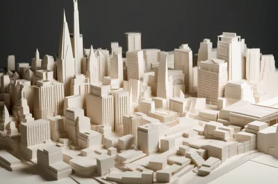 Miniature Paper Model Of A Modern City Skyline