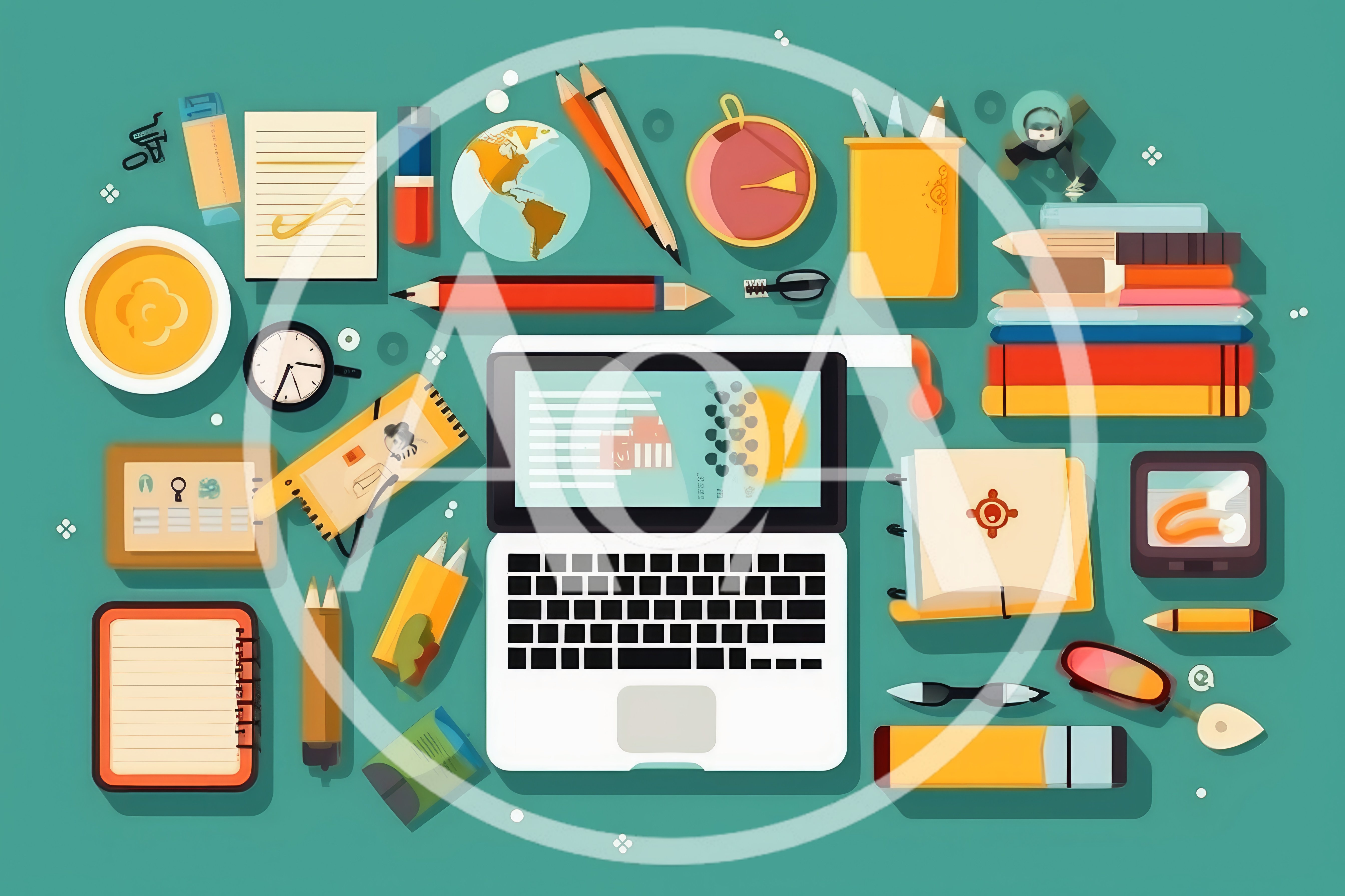 Flat Lay Workspace With Laptop And Office Supplies