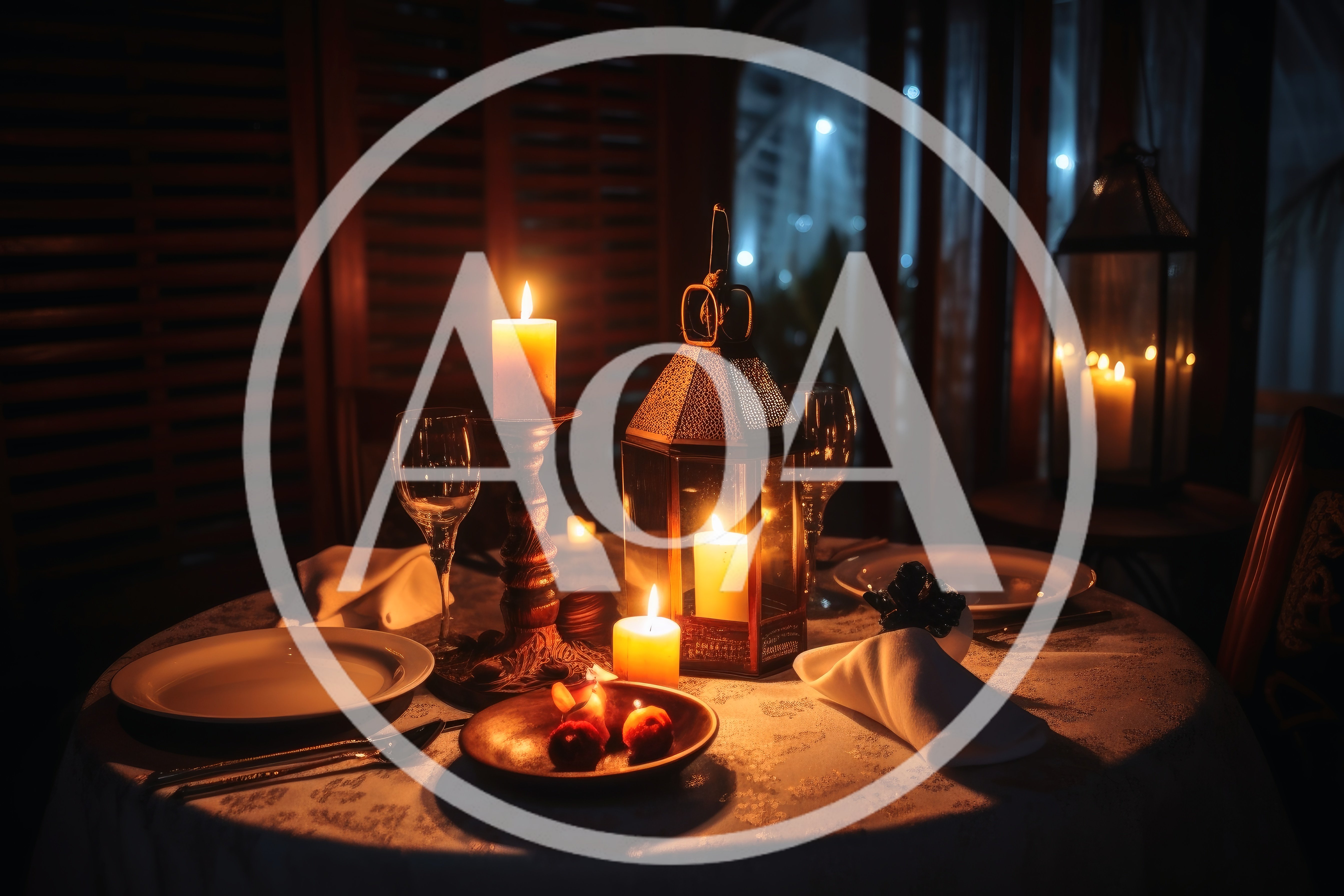 Romantic Candlelit Dinner Table Setting At Night