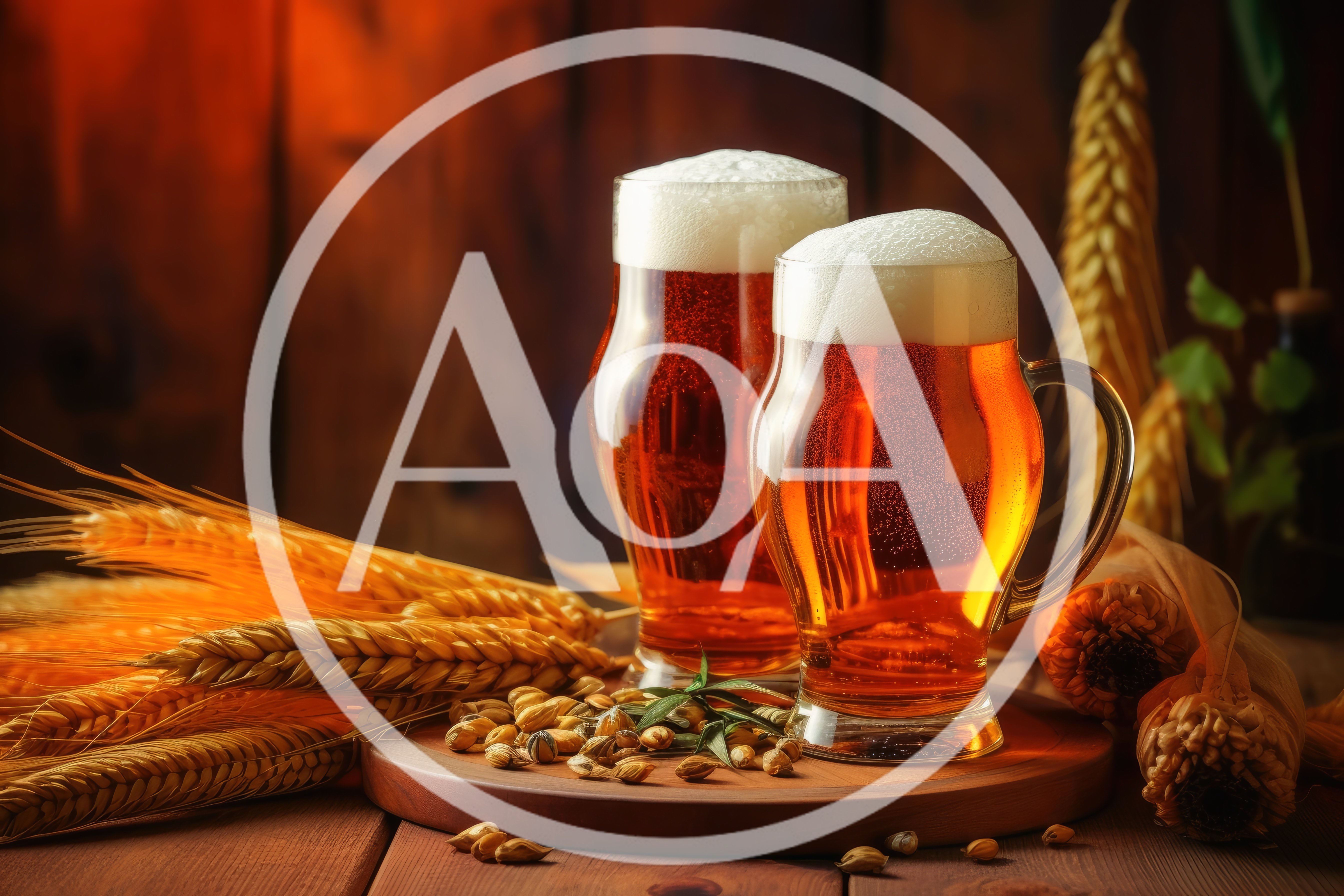 Two Glasses Of Amber Beer With Wheat Stalks