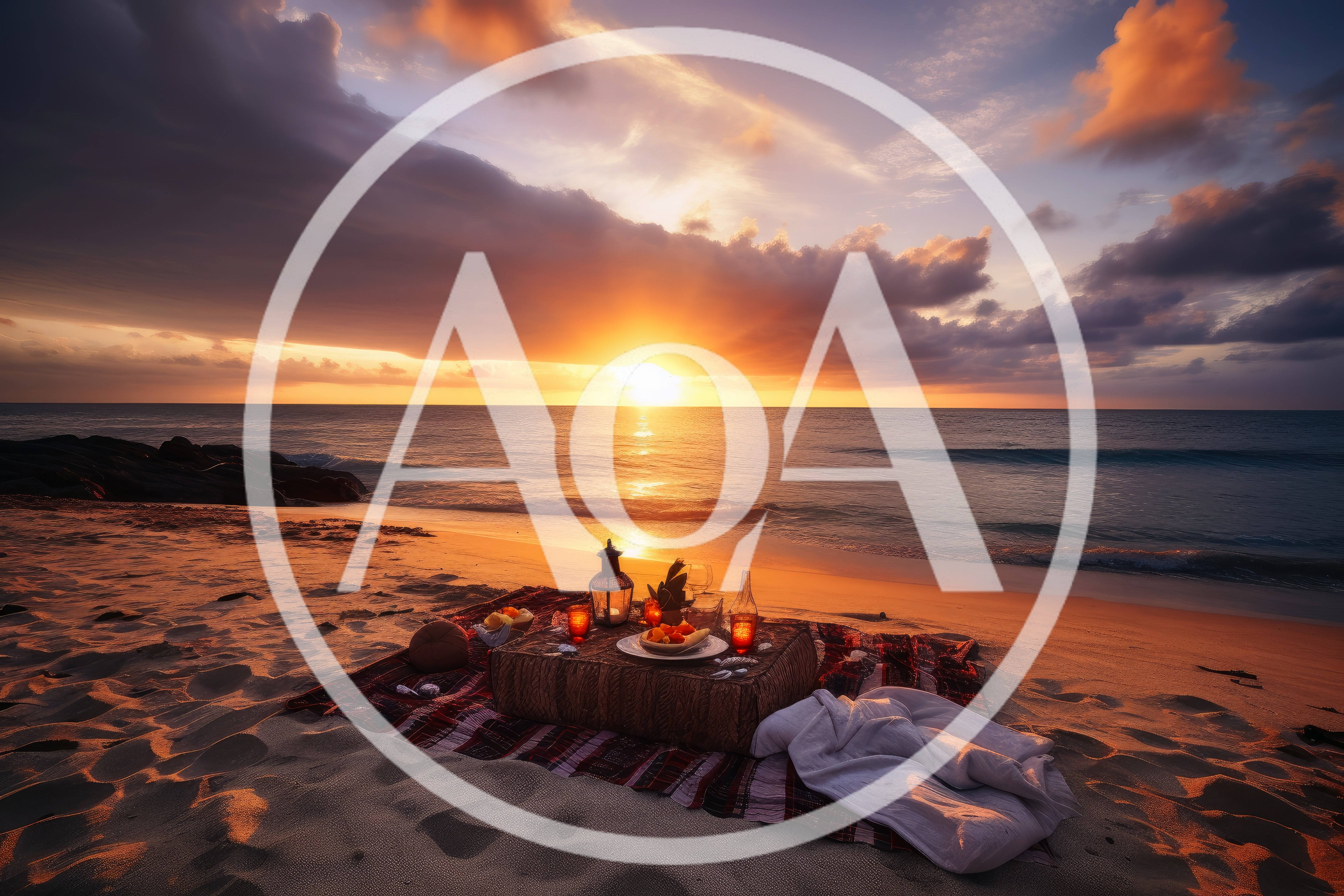 Romantic Beach Picnic Setup At Sunset