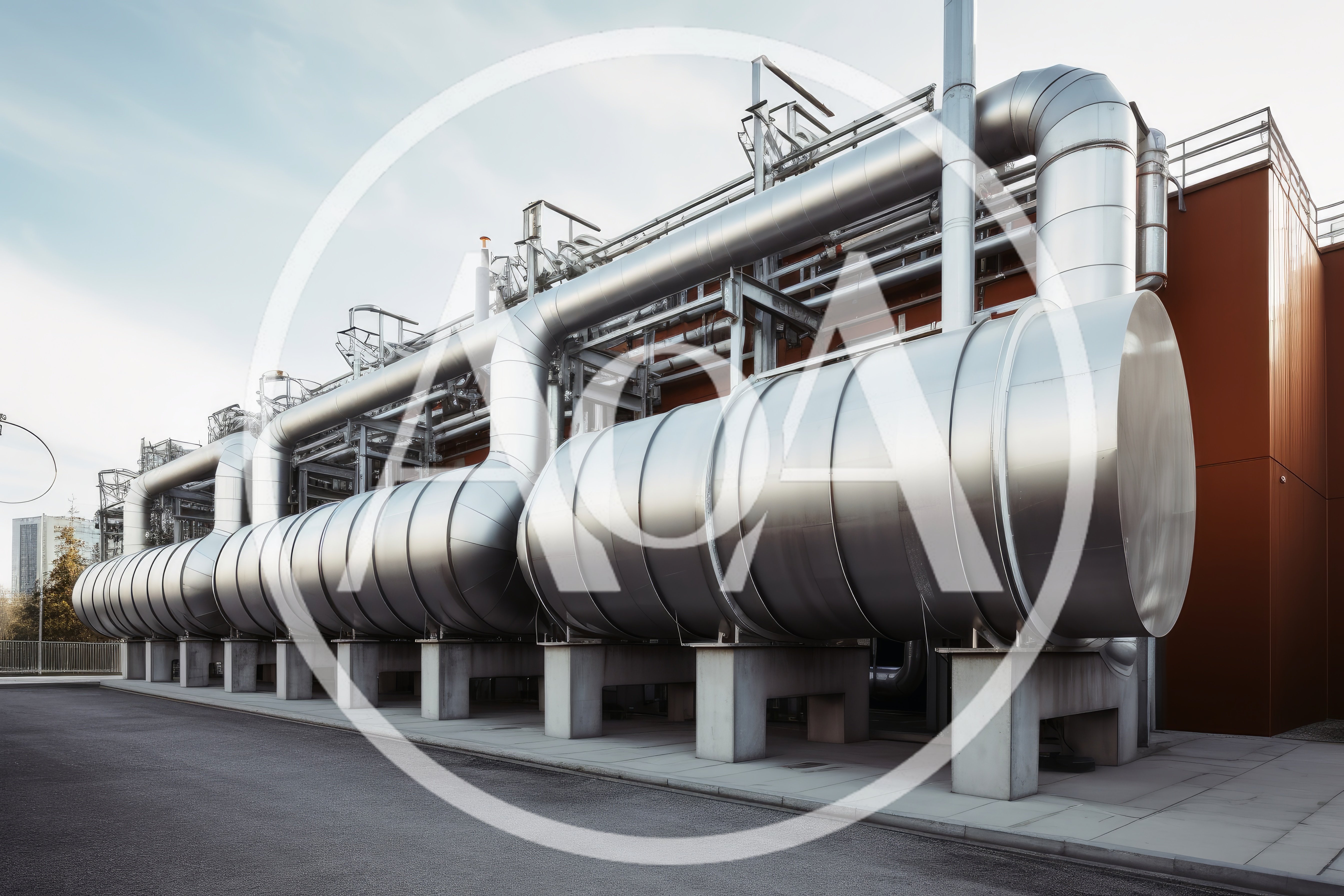 Industrial Facility With Large Metallic Piping And Storage Tanks
