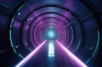 Futuristic Sci-Fi Corridor With Glowing Neon Lights