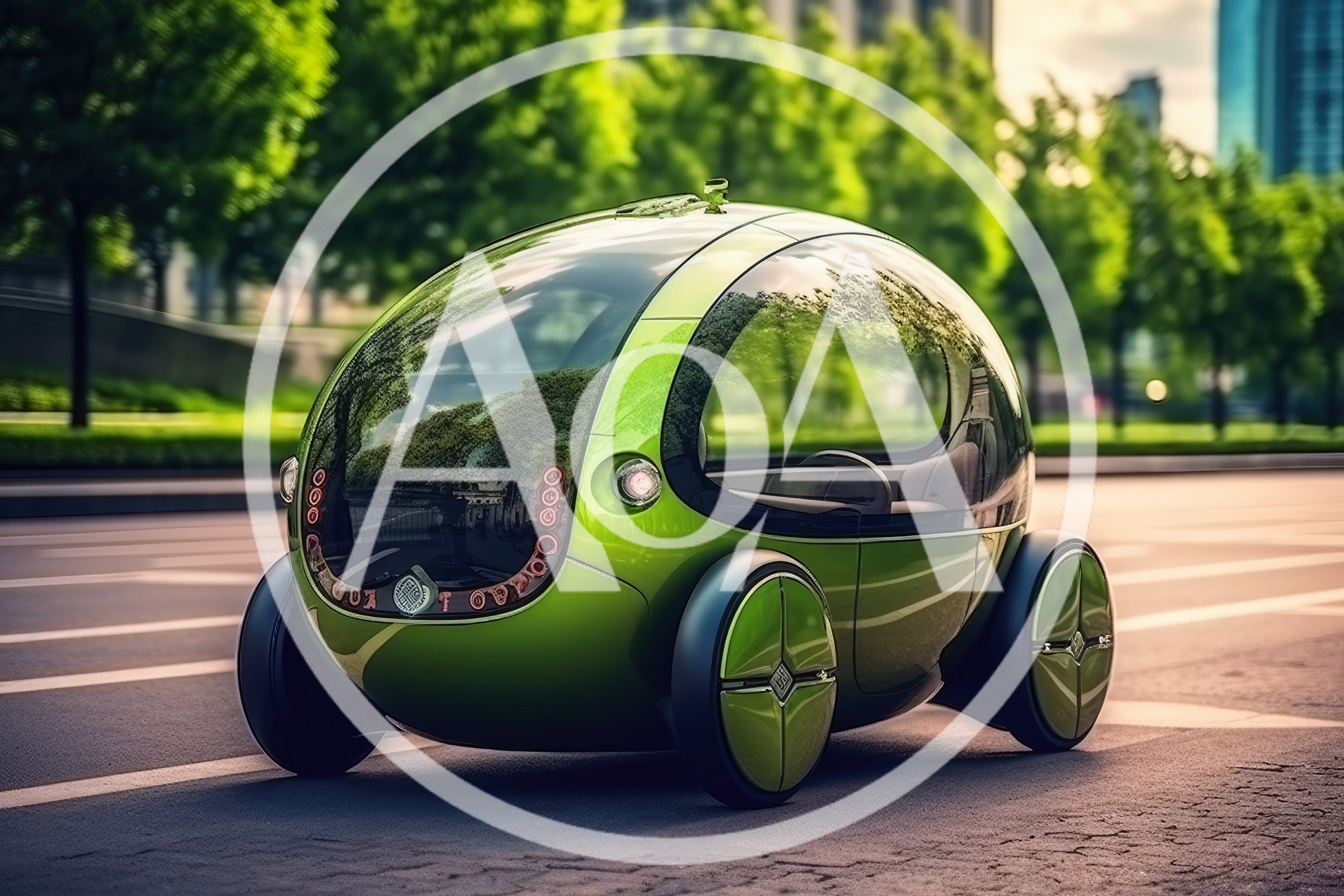 Futuristic Green Autonomous Pod Vehicle On City Street
