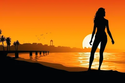 Silhouette Of A Woman Standing On A Tropical Beach