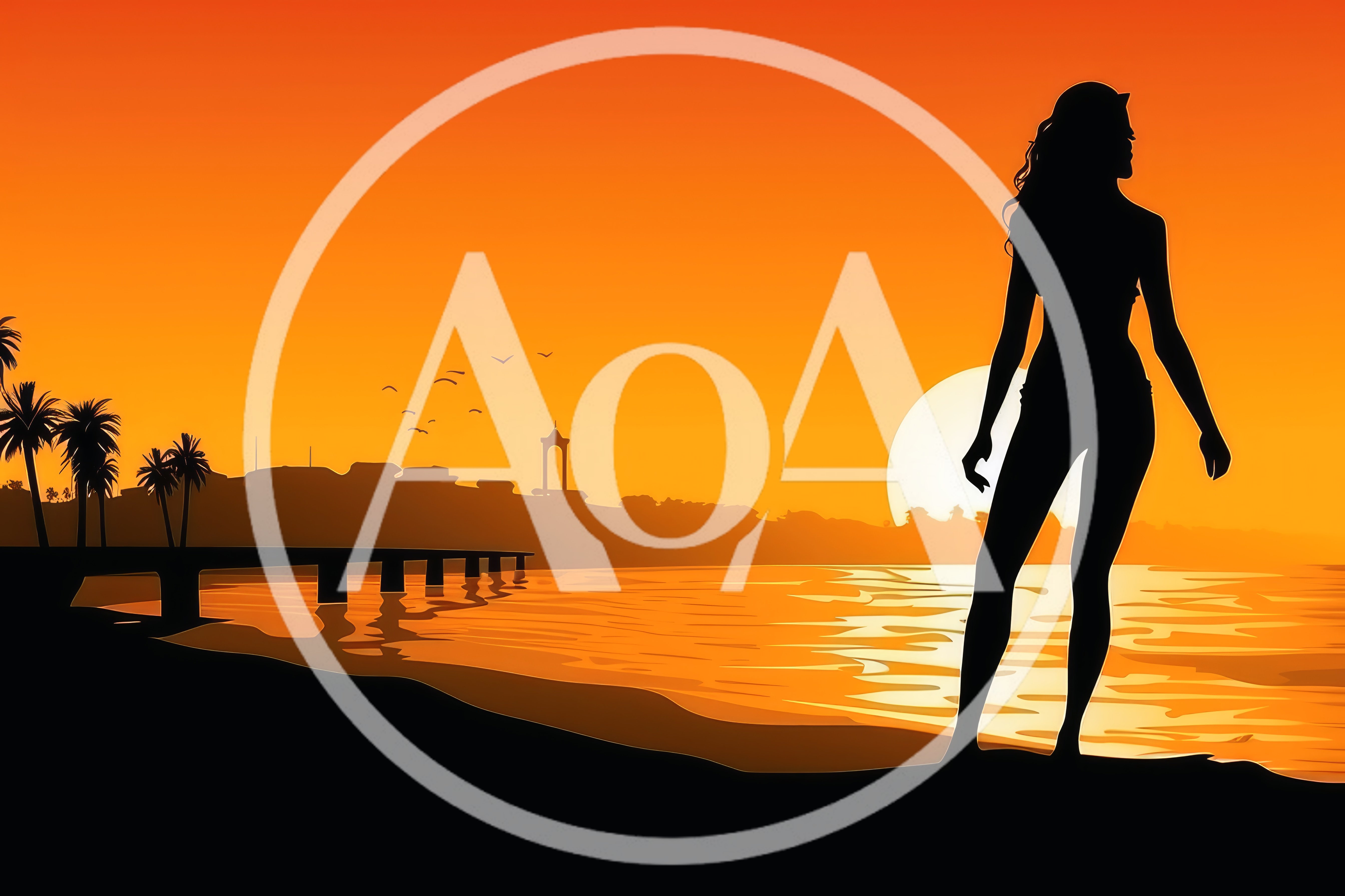 Silhouette Of A Woman Standing On A Tropical Beach