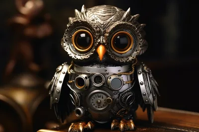 Steampunk Mechanical Owl Figurine With Clockwork Details