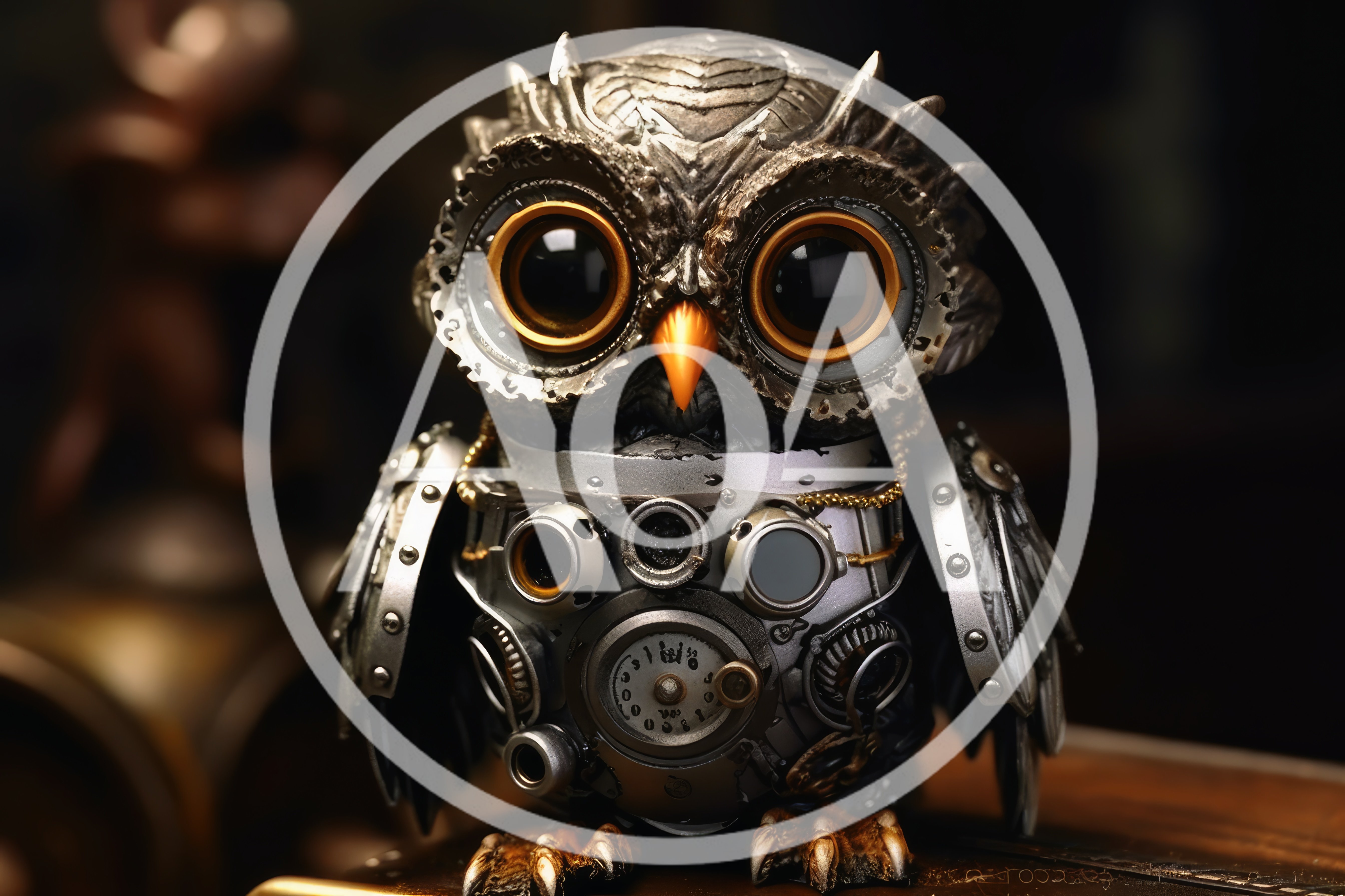 Steampunk Mechanical Owl Figurine With Clockwork Details