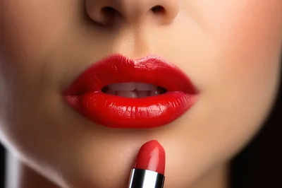 Close Up Of Woman Applying Red Lipstick