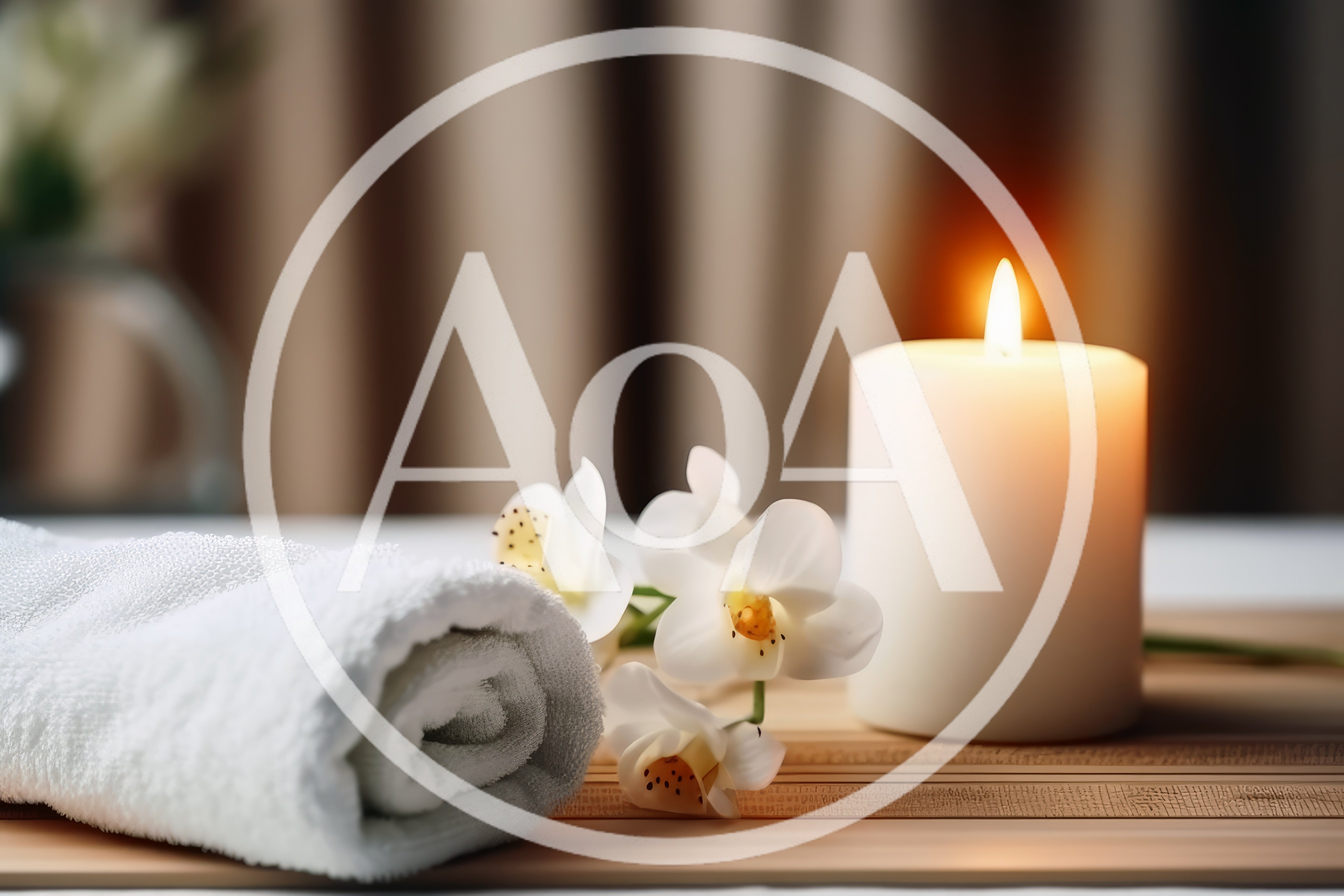 Spa Setting With White Candle And Orchid Flowers
