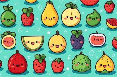 Cute Kawaii Fruit Pattern With Smiling Faces