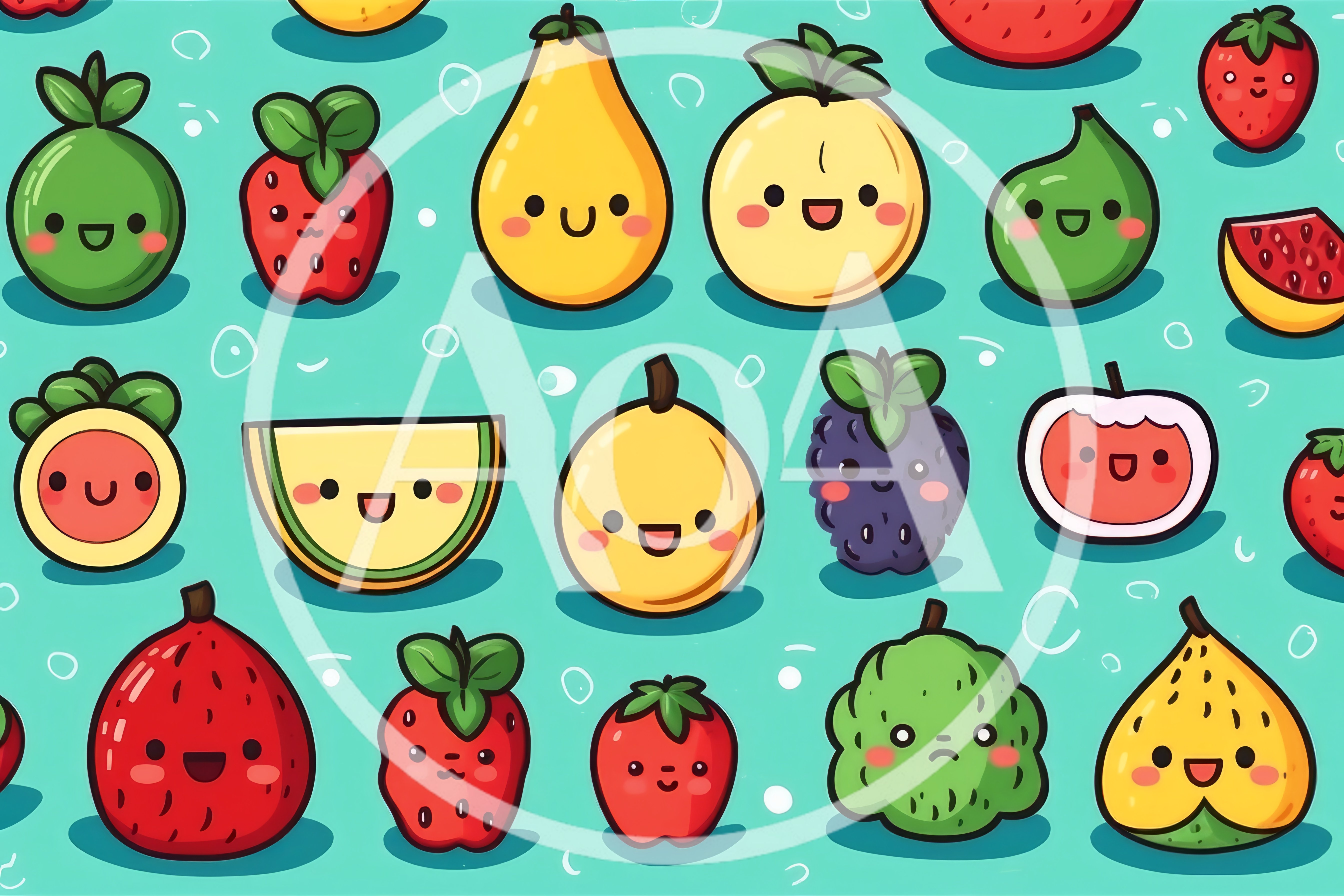Cute Kawaii Fruit Pattern With Smiling Faces