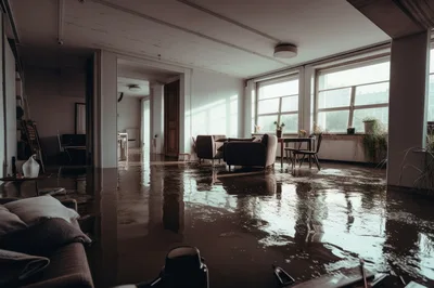Flooded Living Room Interior After Severe Water Damage