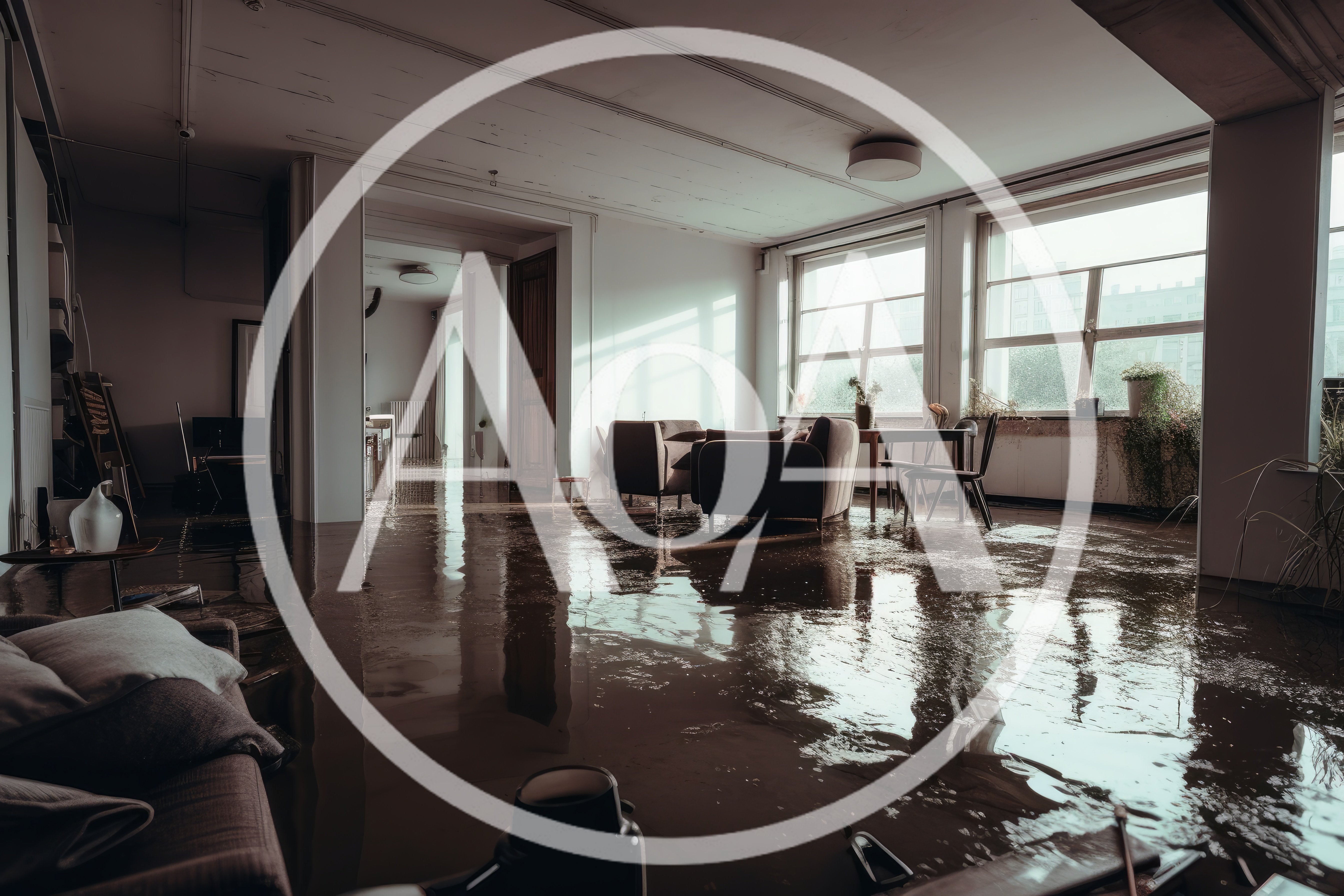 Flooded Living Room Interior After Severe Water Damage