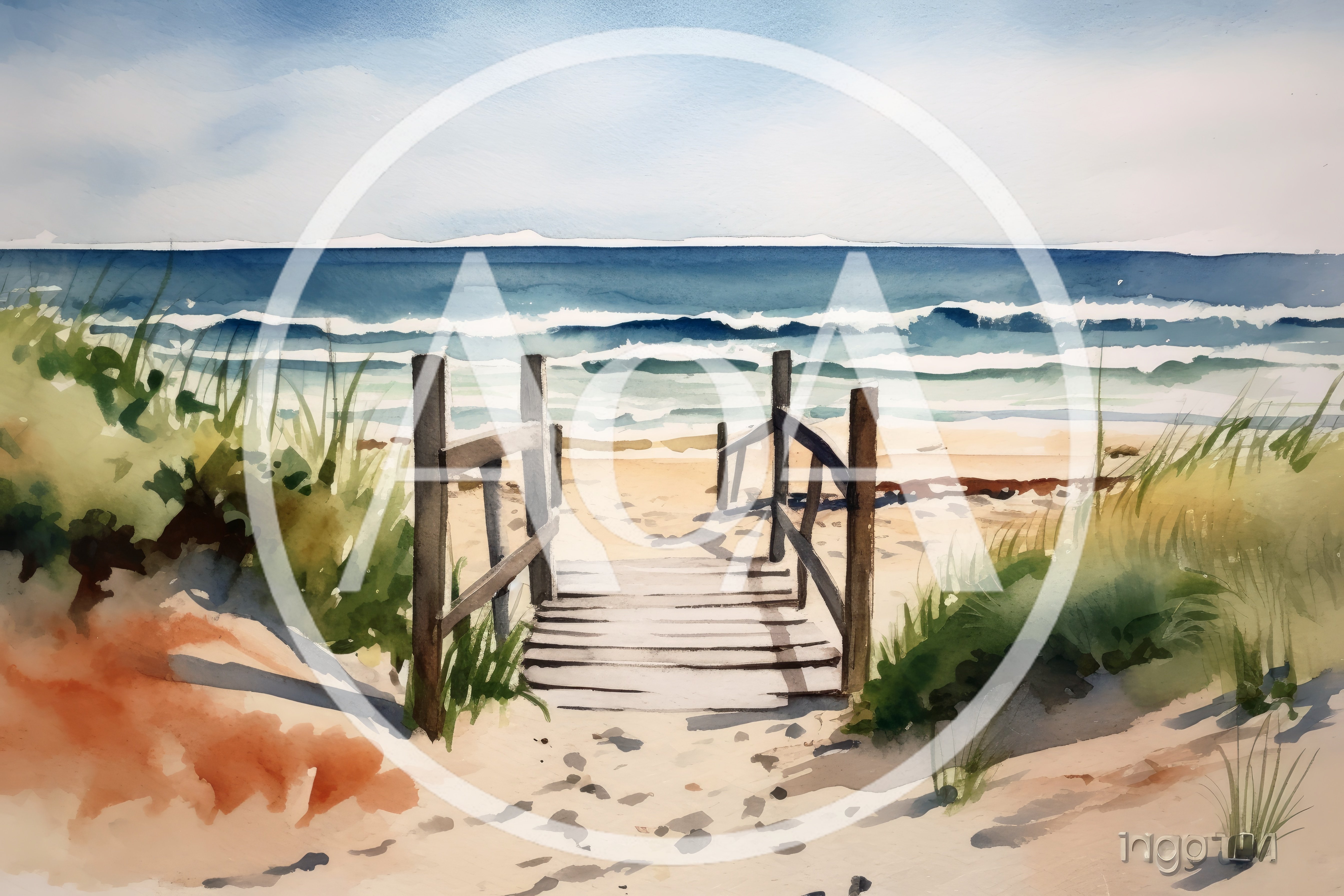Watercolor Painting Of A Wooden Beach Boardwalk