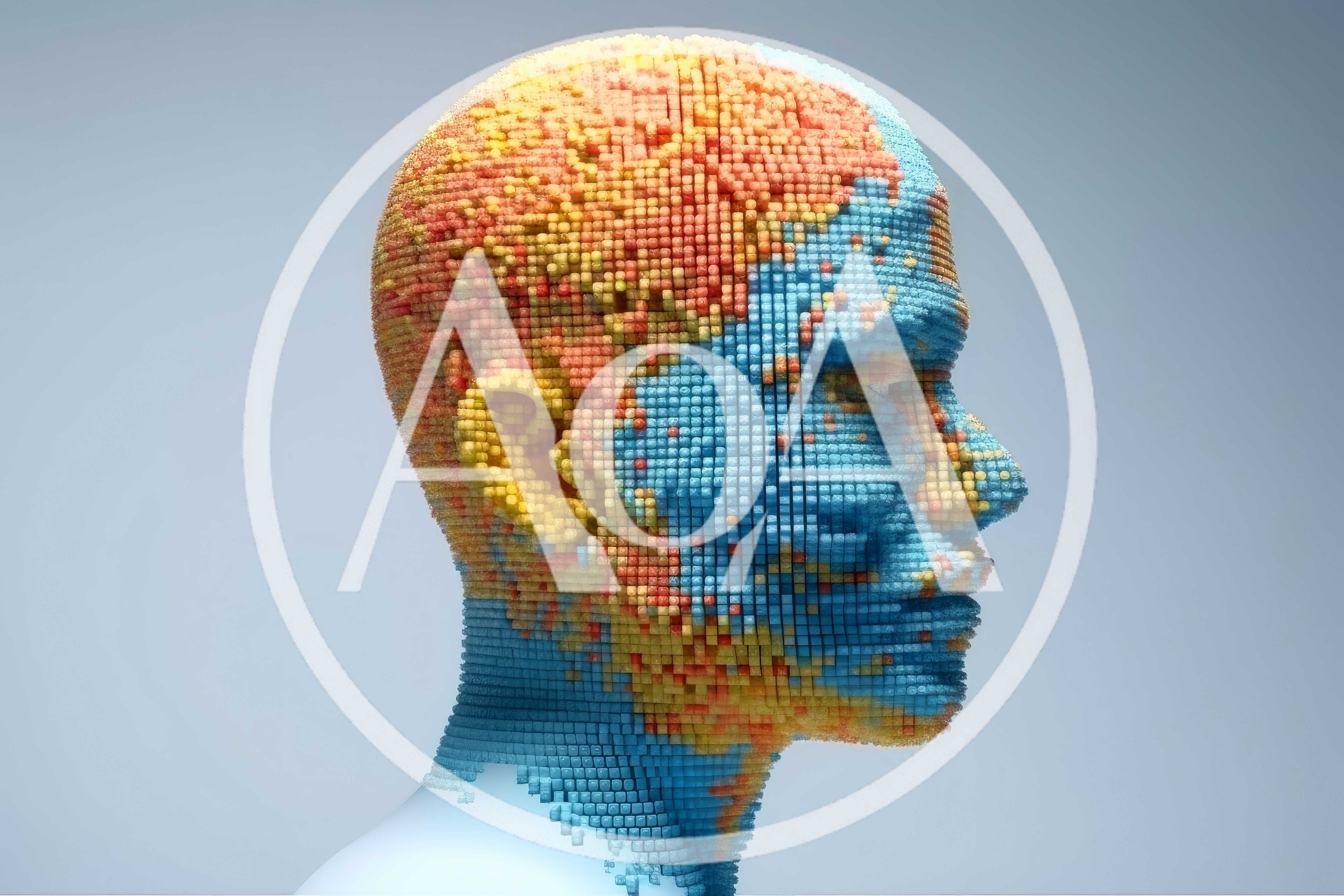 Digital Human Head Constructed From Colorful 3D Cubes