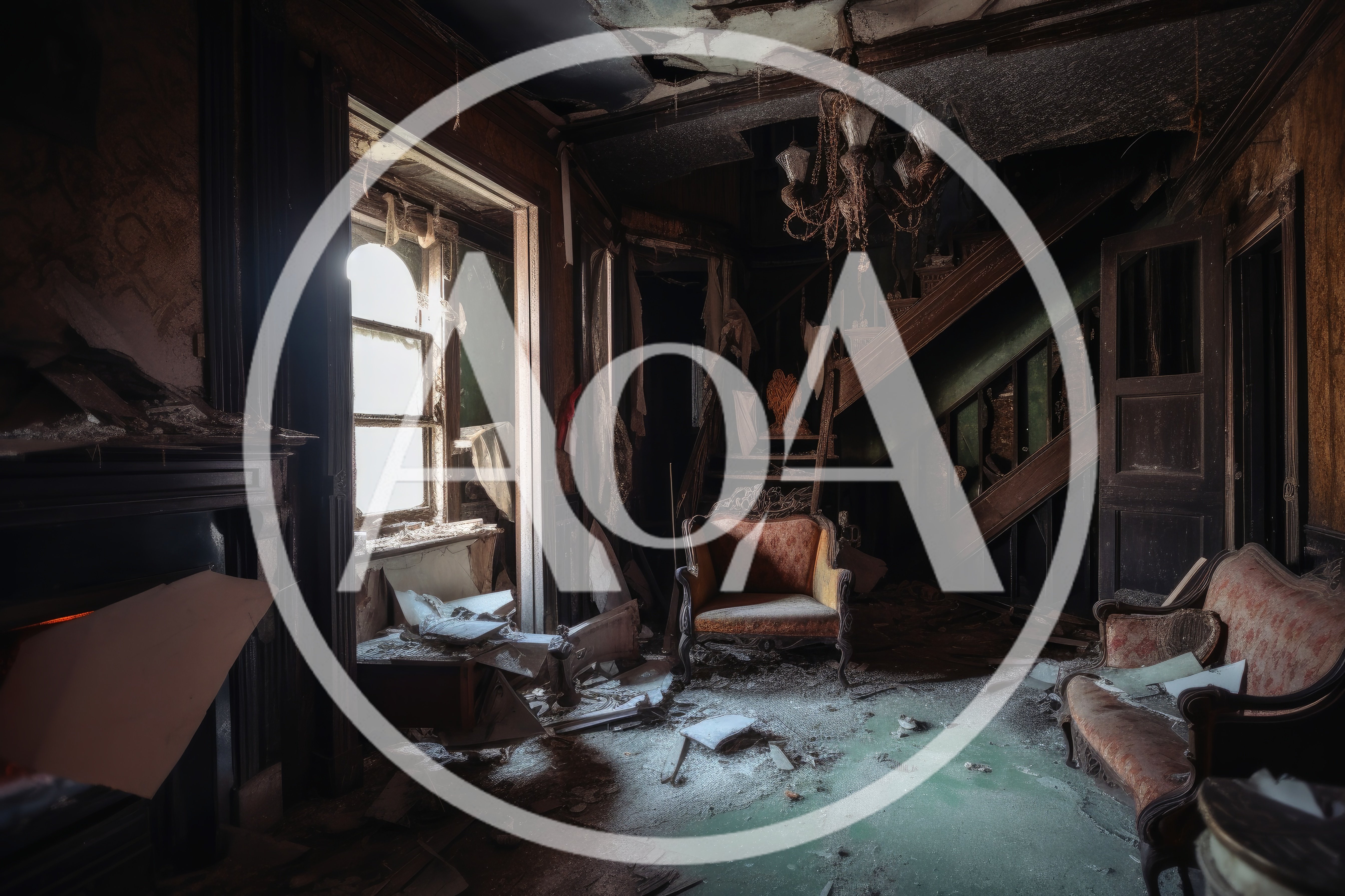 Abandoned Dilapidated Victorian Living Room Interior
