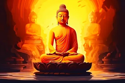 Golden Buddha Statues In Meditative Pose