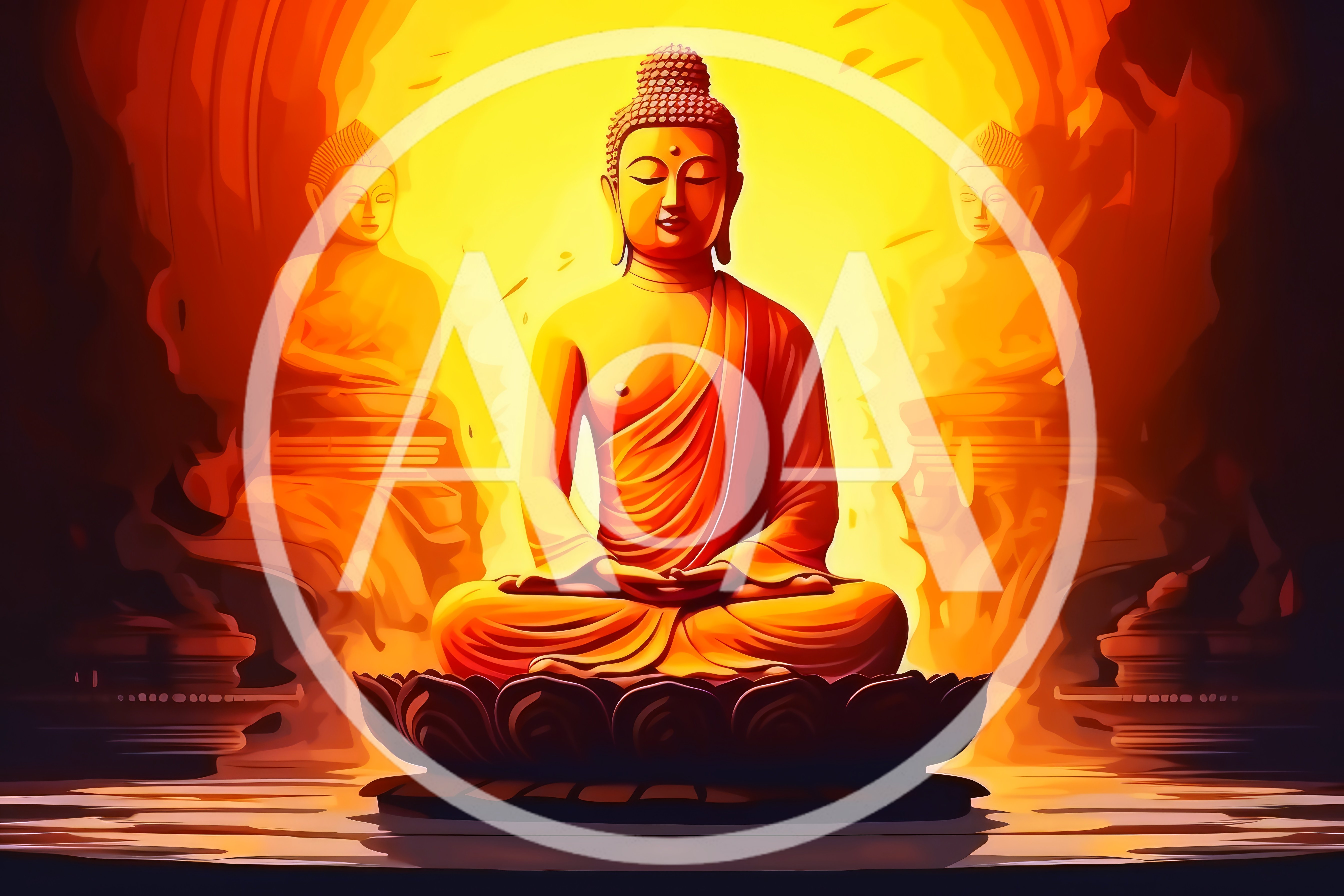 Golden Buddha Statues In Meditative Pose